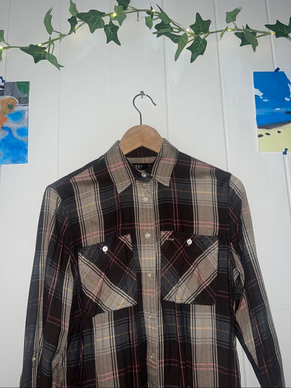 ❤️‍🔥💕lauren ralph lauren  Plaid Button-Front Shirt - Black Multicolor s - Picture 4 of 5